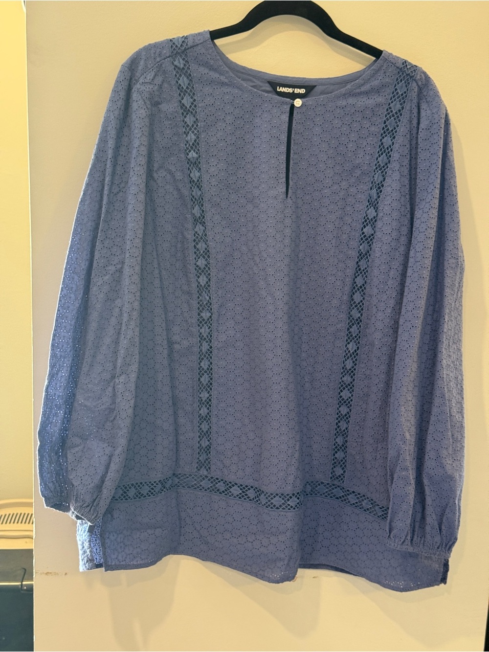 Lands' End Lavender Eyelet Peasant Blouse